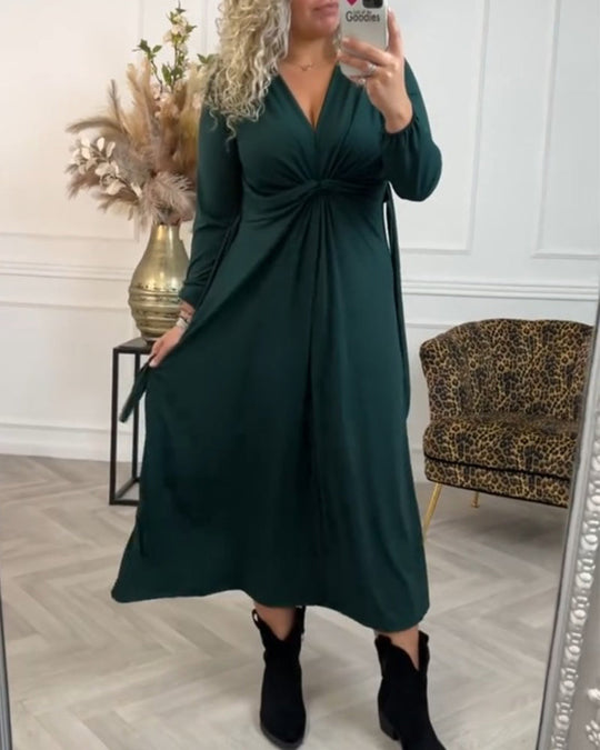 Greta™ Sexig enfärgad klänning med lång ärm