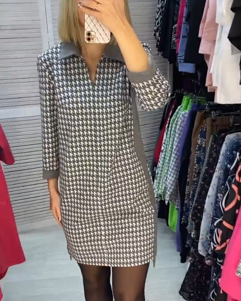 Knälång mönstrad klänning med fickor perfekt för street style