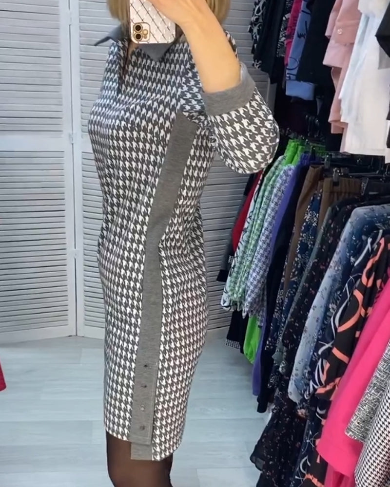 Knälång mönstrad klänning med fickor perfekt för street style