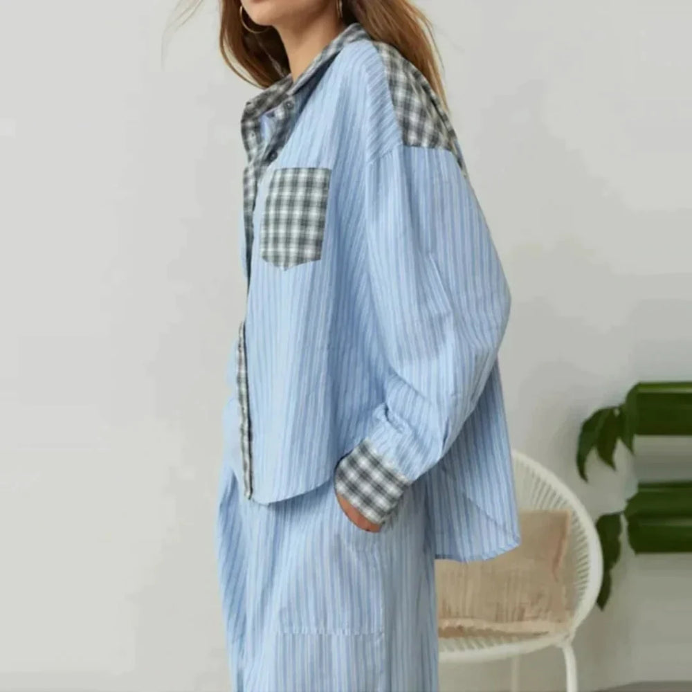 bekväm rutig pyjamas för kvinnor
