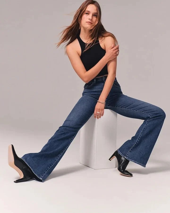 Mörkblå - Stretchiga vida byxor med flare™