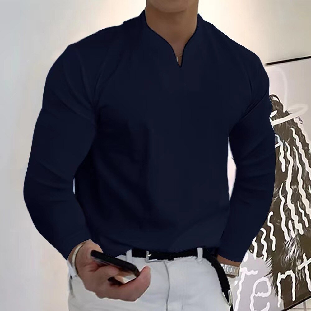 Mörkblå -The Don Shirt - Sportig skjorta med V-ringning